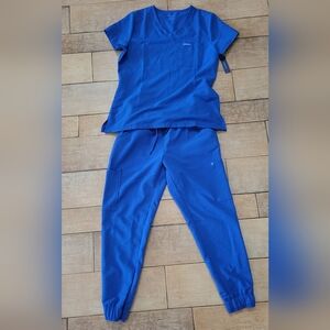 Jaanuu royal blue small petite mesh enhanced jogger med mesh top scrubs medical